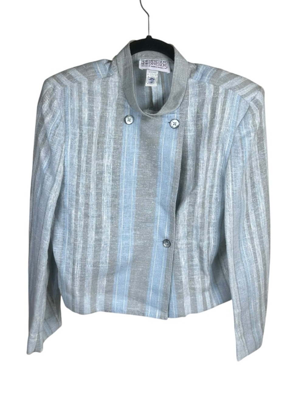Vintage Union Made Linen Blend Striped Jacket Coastal Grandma Preppy Blue 13/14